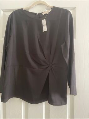 LOFT Black Long Sleeve Twist-Front Blouse